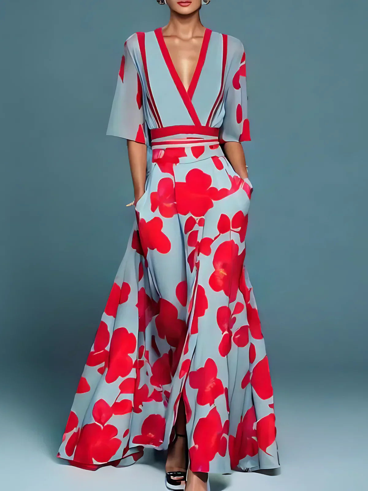 Tiara – V-Neck Floral Maxi Dress
