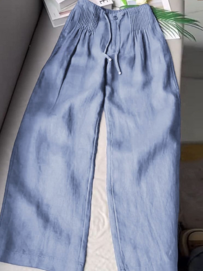 THE Carla| PLEATED DRAWSTRING LINEN WIDE LEG PANTS
