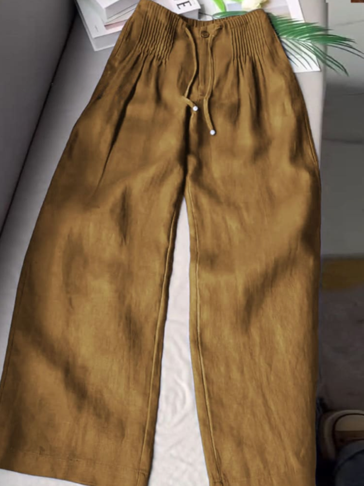 THE Carla| PLEATED DRAWSTRING LINEN WIDE LEG PANTS