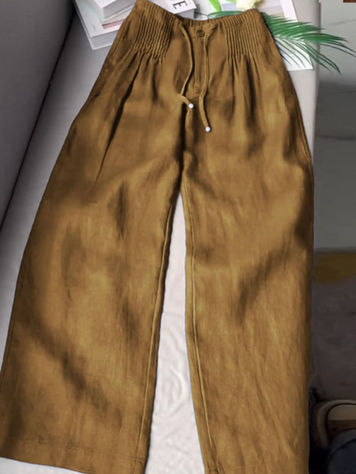 THE Carla| PLEATED DRAWSTRING LINEN WIDE LEG PANTS