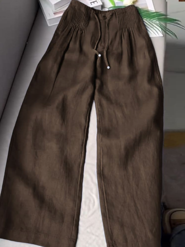 THE Carla| PLEATED DRAWSTRING LINEN WIDE LEG PANTS
