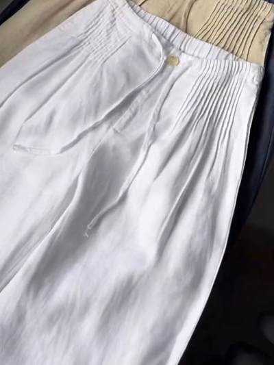 THE Carla| PLEATED DRAWSTRING LINEN WIDE LEG PANTS